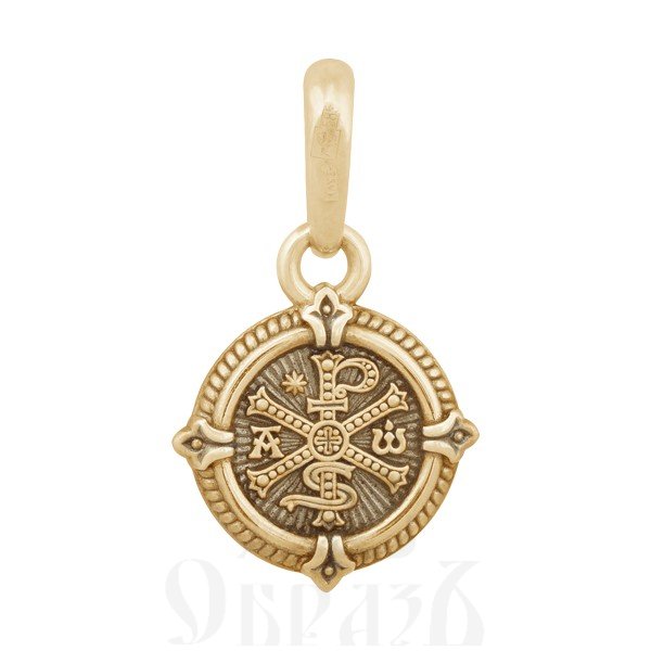 нательная икона ангел хранитель и хризма, золото 585 пробы желтое (арт. 202.519)