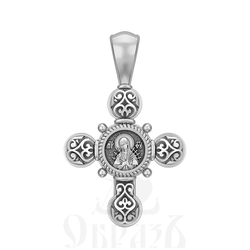 крест каплевидный с образом господь вседержитель божия матерь семистрельная, серебро 925 проба с родированием (арт. 17.021р)