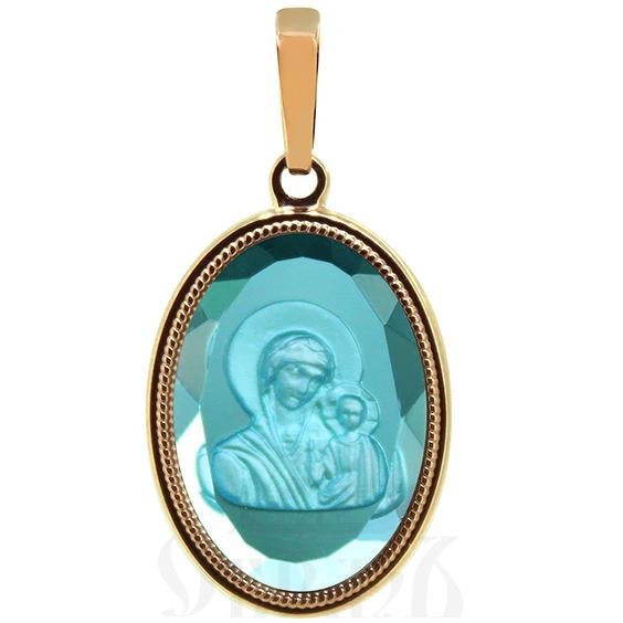 нательная икона «божия матерь «казанская», золото 585 проба красное с голубым кварцем (арт. 691)