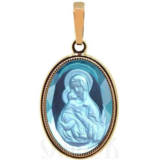 нательная икона «божия матерь «владимирская», золото 585 проба красное с голубым кварцем (арт. 691)